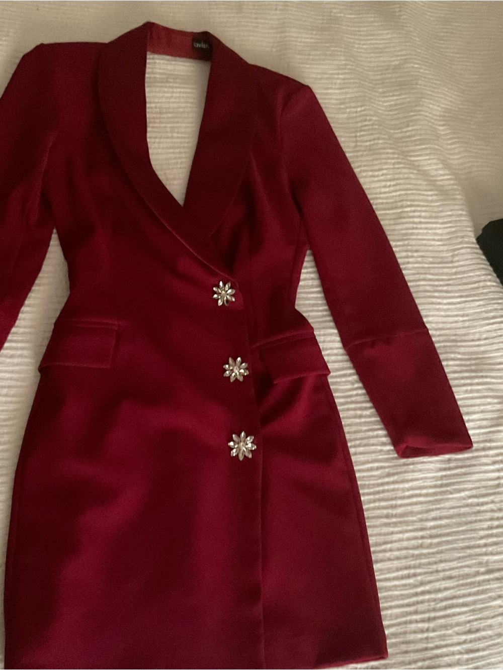 Lavish Alice Burgundy Wrap Dress with Crystal Flower Buttons
